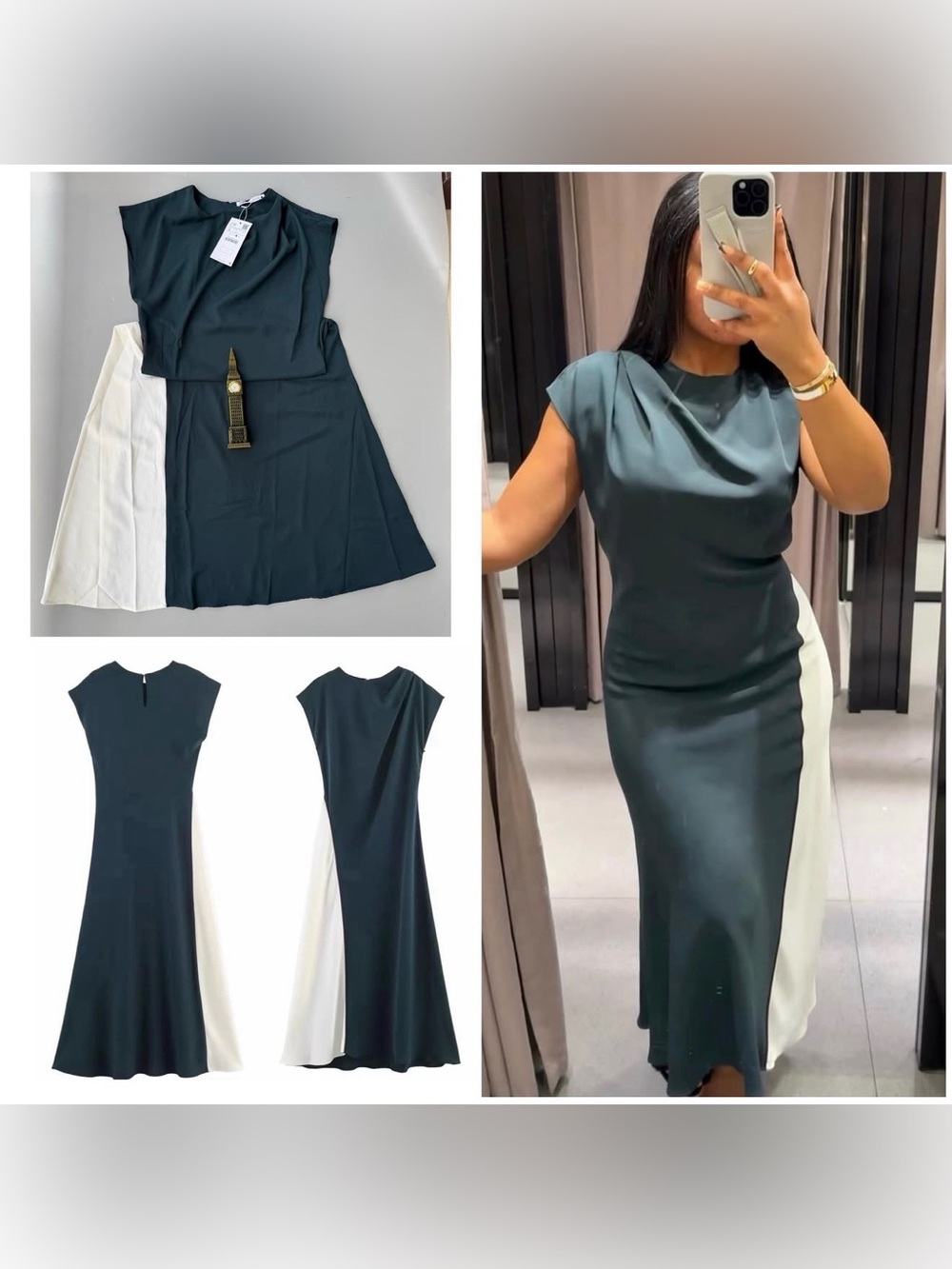 Zara Dark Teal Midi Dress with White Side Panel